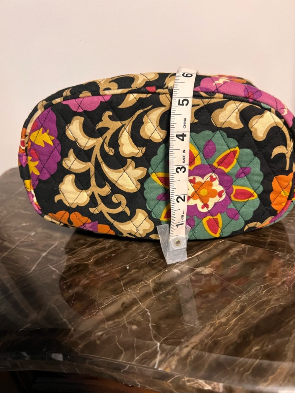 Vera Bradley Quilted Floral Drawstring Crossbody Bag Black and multicolor bucket - Picture 9 of 14